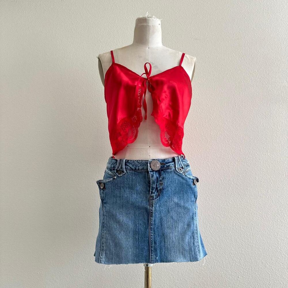 handmade red satin lace trim camisole